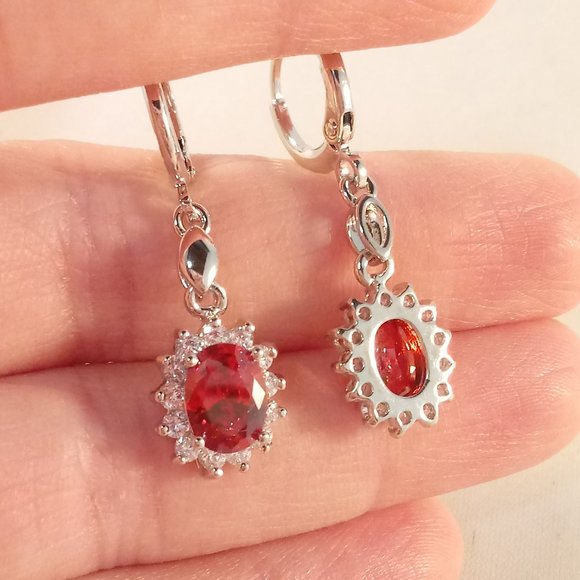 18K White Gold Filled Ruby Red Diamond Zircon Dangle Earrings 1.21ctw Party Gift - Picture 3 of 3